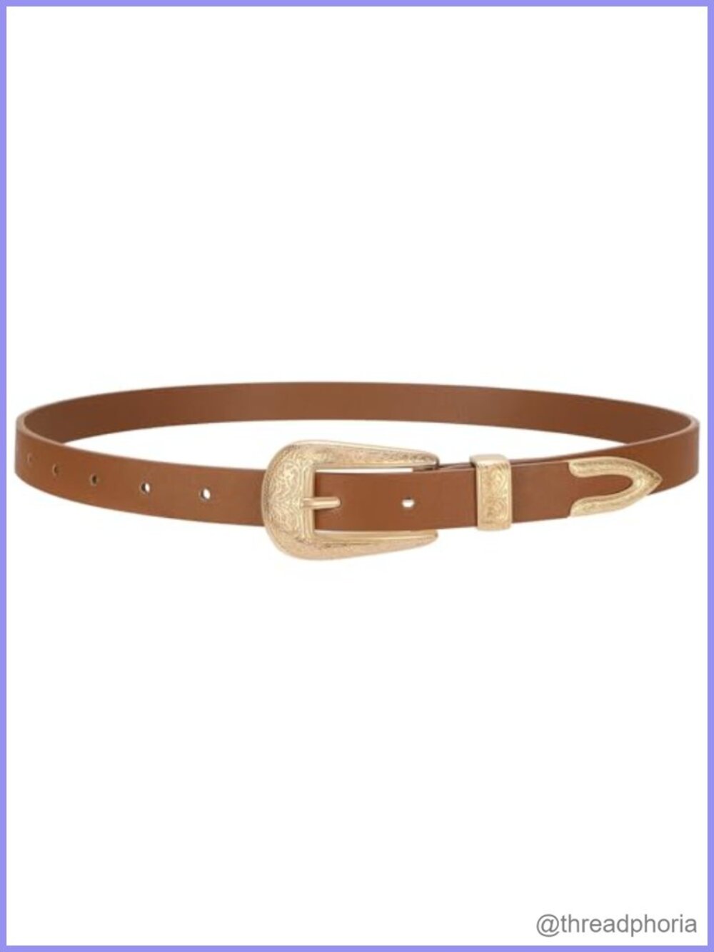 Western Skinny Vegan Leather Belt Carved Buckle Adjustable